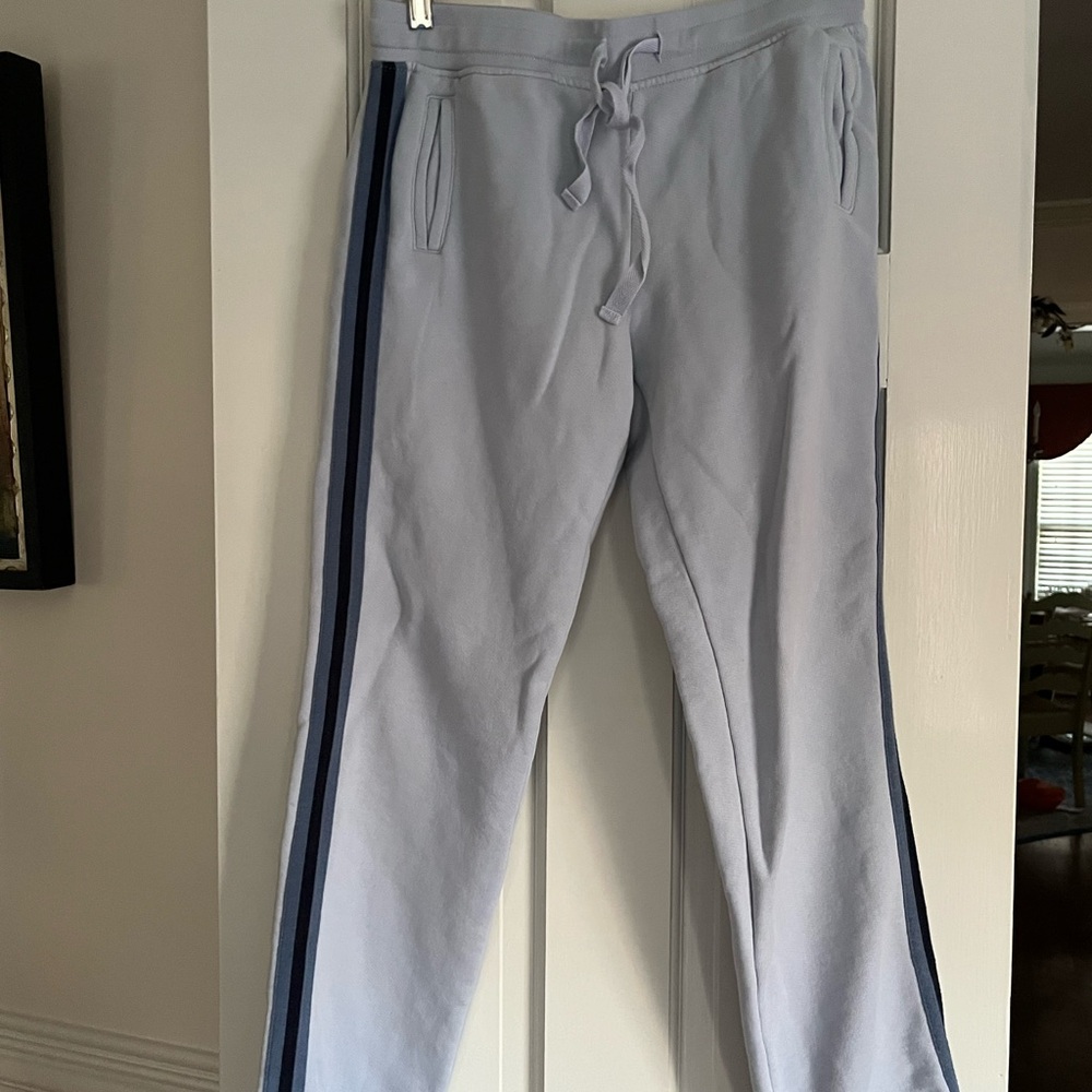 ATM Women’s Light Blue Track Pants with Navy Stripes!
